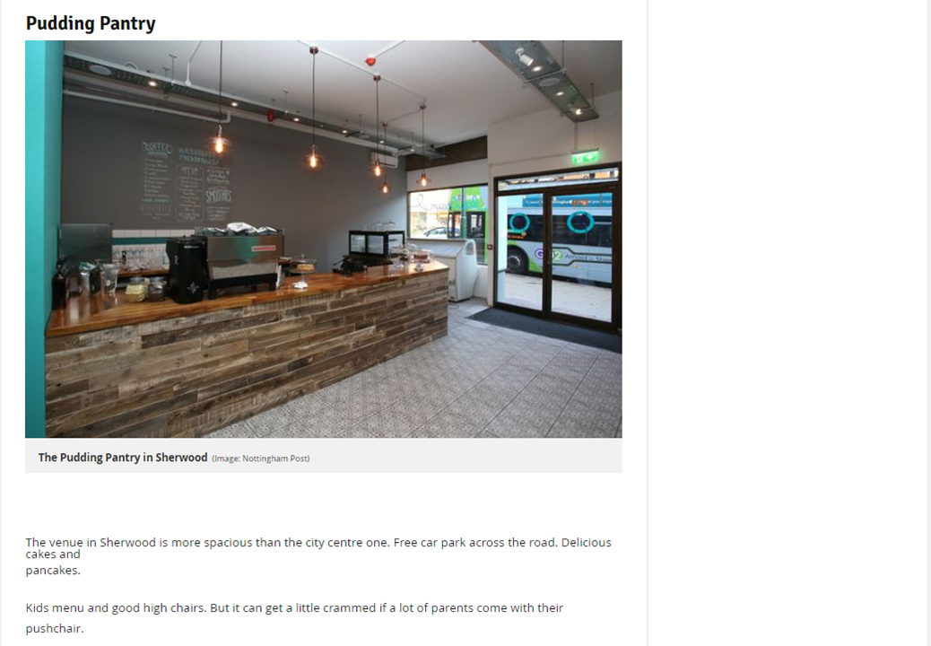 Pudding Pantry - Family Friendly Eateries - Nottingham Post Article: Nottingham mum is championing child-friendly places to eat - and she needs your help
