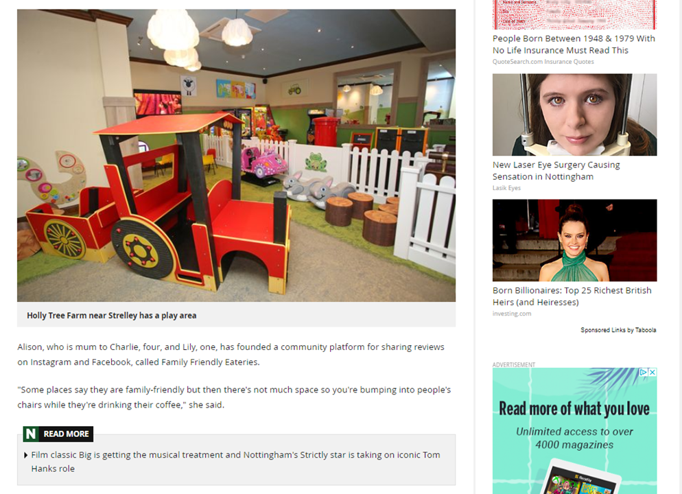 Family Friendly Eateries - Nottingham Post Article: Nottingham mum is championing child-friendly places to eat - and she needs your help