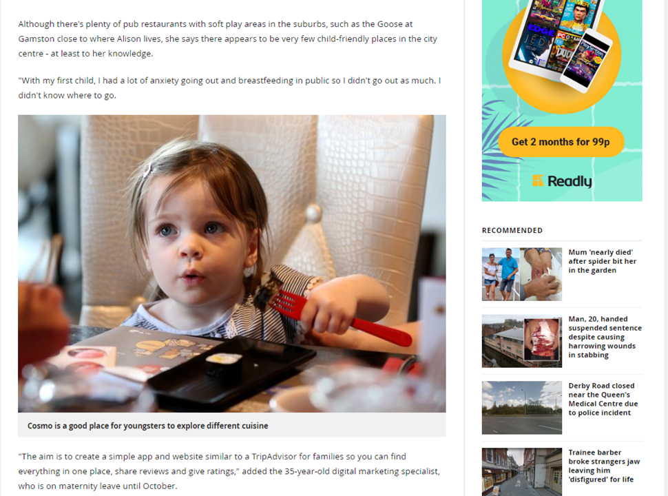 Family Friendly Eateries - Nottingham Post Article: Nottingham mum is championing child-friendly places to eat - and she needs your help