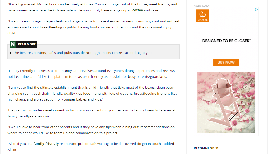 Family Friendly Eateries - Nottingham Post Article: Nottingham mum is championing child-friendly places to eat - and she needs your help